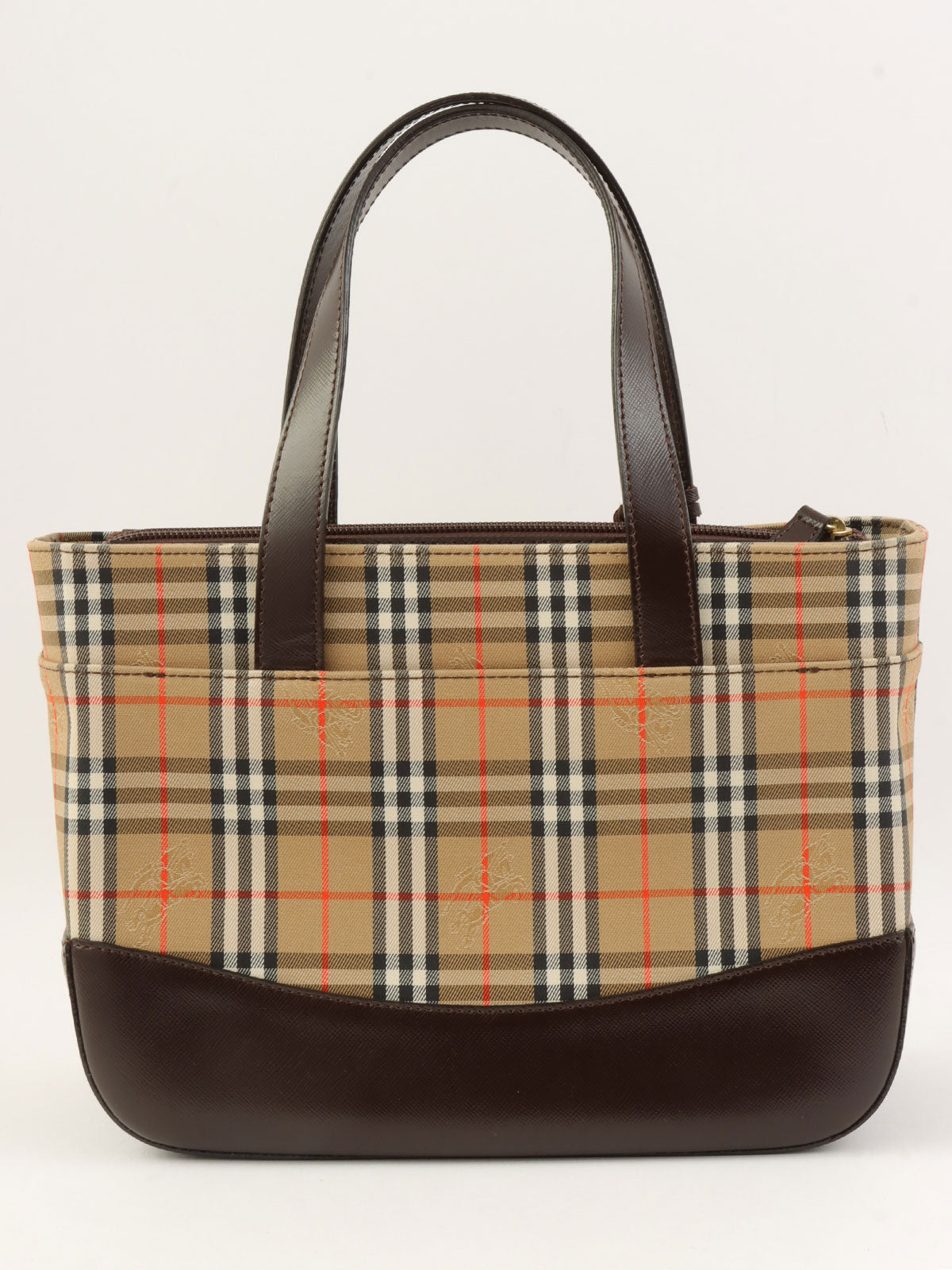 ノバチェックパターンロゴエンボスハンドバッグ ベージュ/ブラウン/マルチ