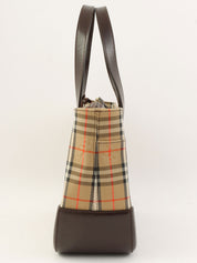 ノバチェックパターンロゴエンボスハンドバッグ ベージュ/ブラウン/マルチ