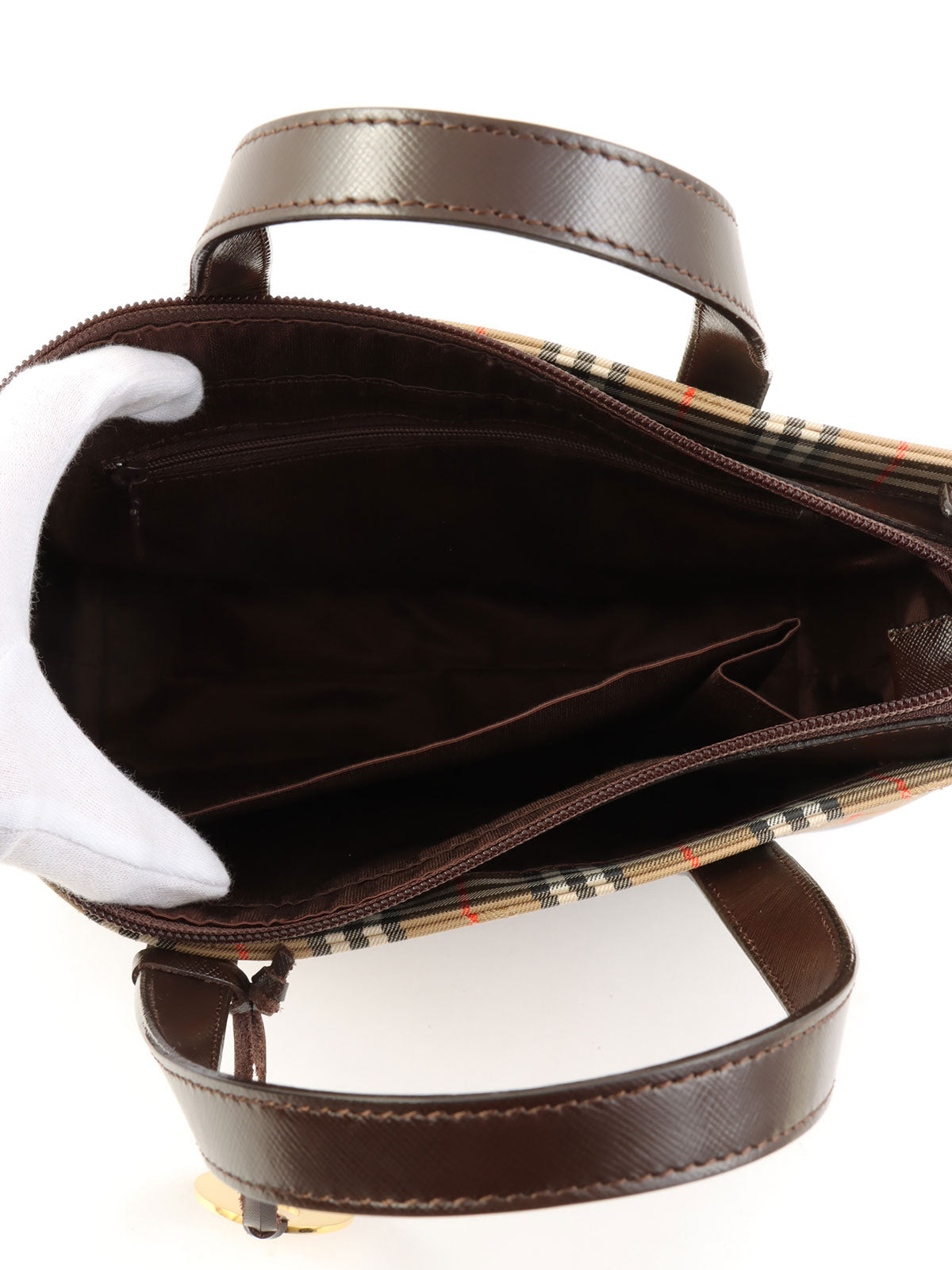 ノバチェックパターンロゴエンボスハンドバッグ ベージュ/ブラウン/マルチ