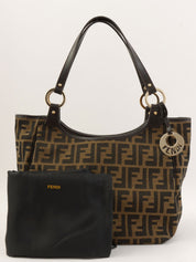 FFズッカパターンロゴチャームトートバッグ ブラウン