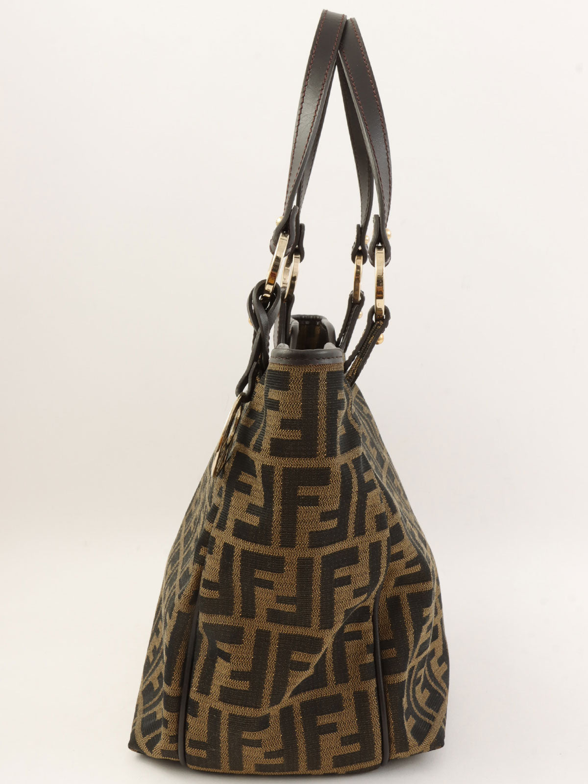 FFズッカパターンロゴチャームトートバッグ ブラウン