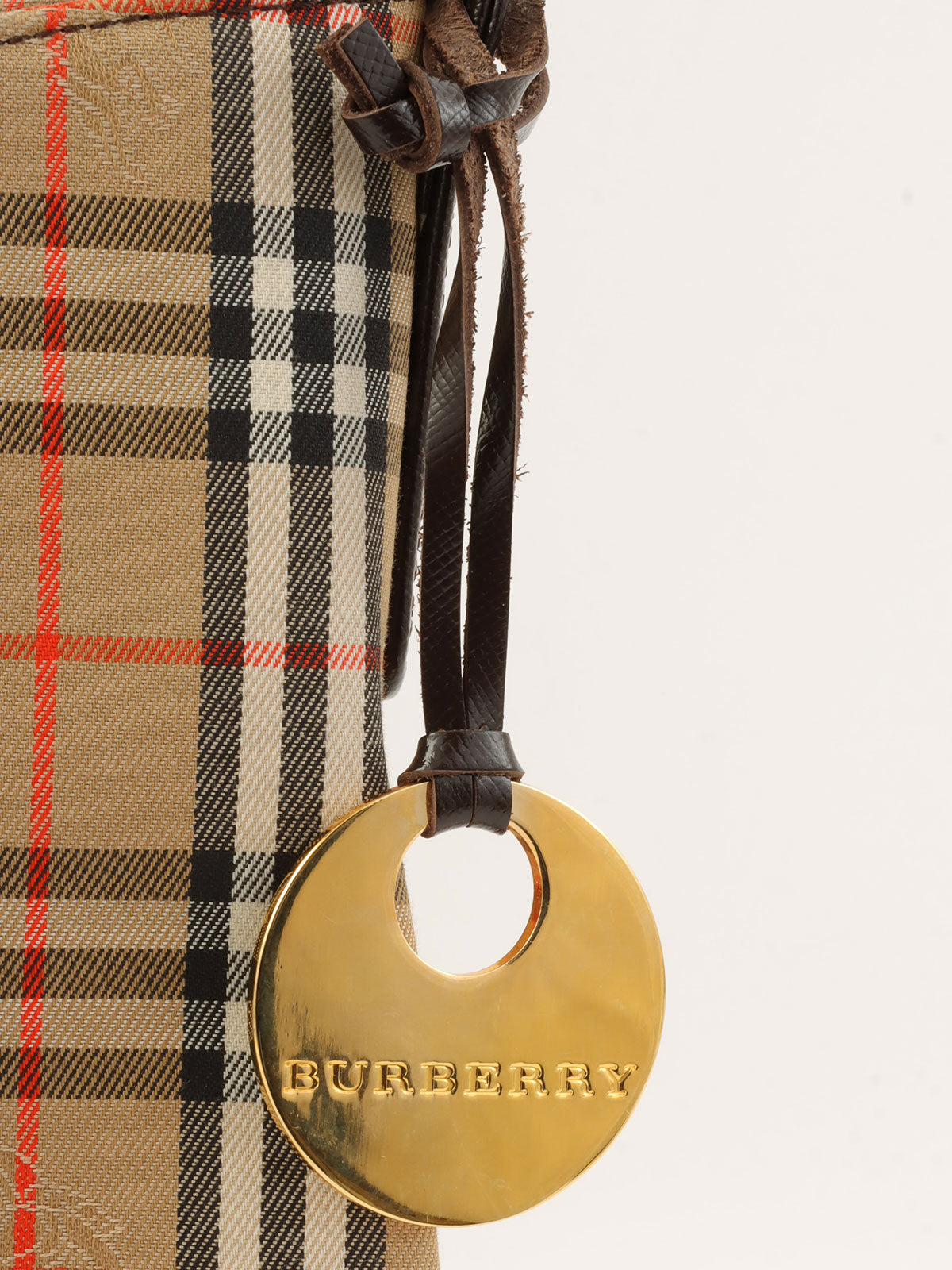 ノバチェックパターンロゴチャームワンショルダーバッグ ベージュ