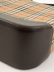 ノバチェックパターンロゴチャームワンショルダーバッグ ベージュ