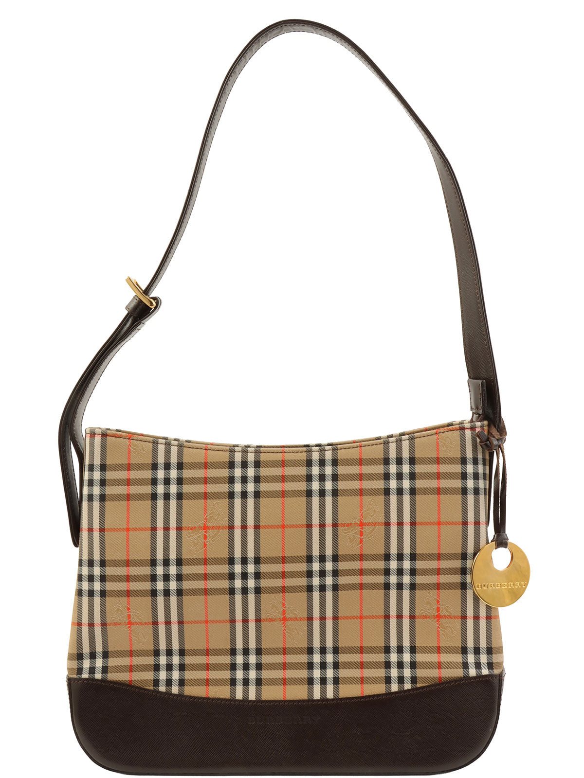 ノバチェックパターンロゴチャームワンショルダーバッグ ベージュ