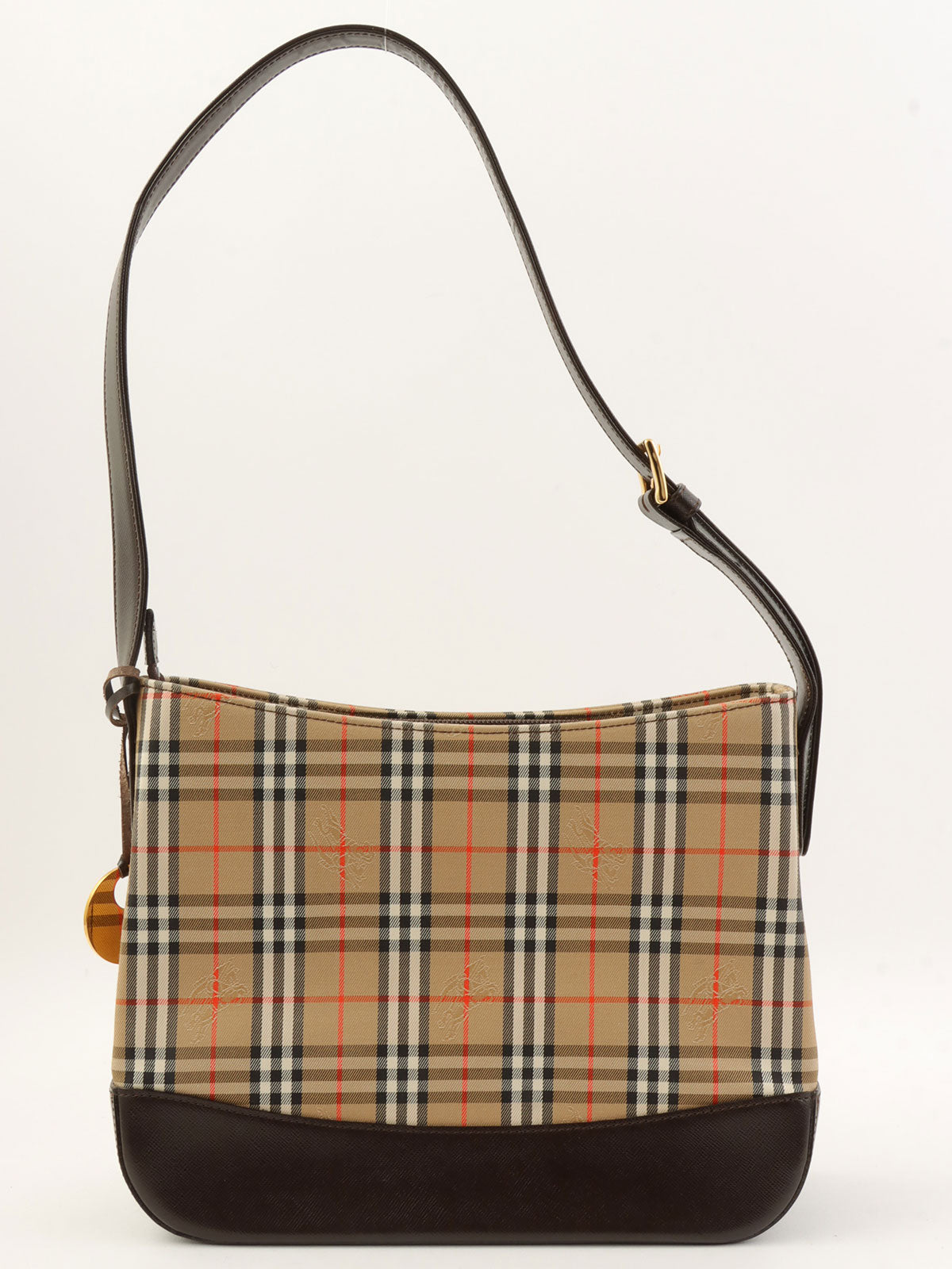 ノバチェックパターンロゴチャームワンショルダーバッグ ベージュ