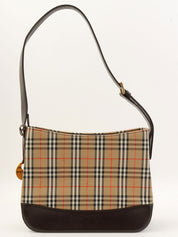 ノバチェックパターンロゴチャームワンショルダーバッグ ベージュ