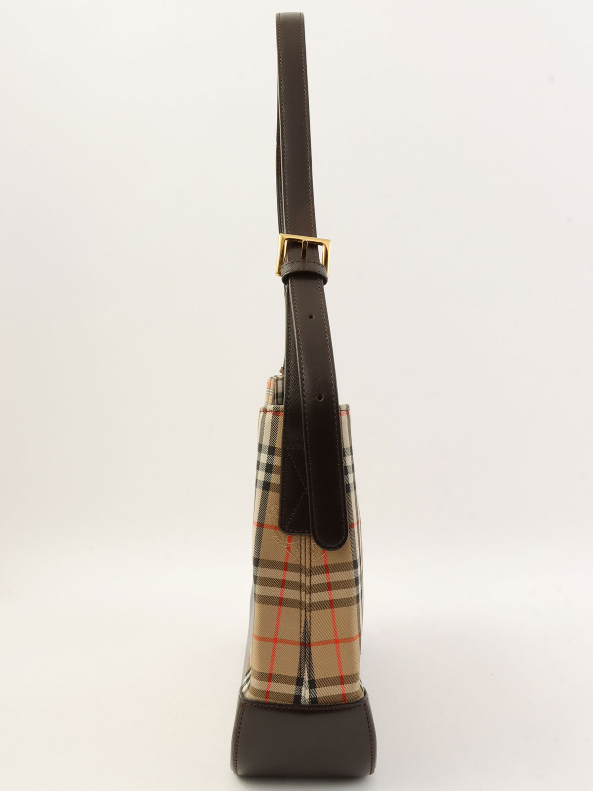 ノバチェックパターンロゴチャームワンショルダーバッグ ベージュ