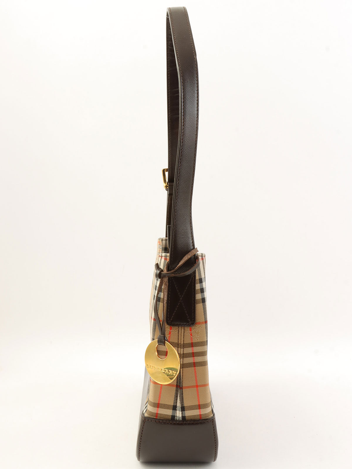 ノバチェックパターンロゴチャームワンショルダーバッグ ベージュ