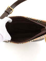 ノバチェックパターンロゴチャームワンショルダーバッグ ベージュ