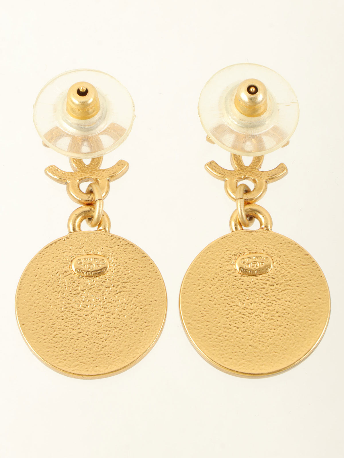 2001 CC Mark Round Star Swing Earrings Black/Gold