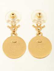 2001 CC Mark Round Star Swing Earrings Black/Gold