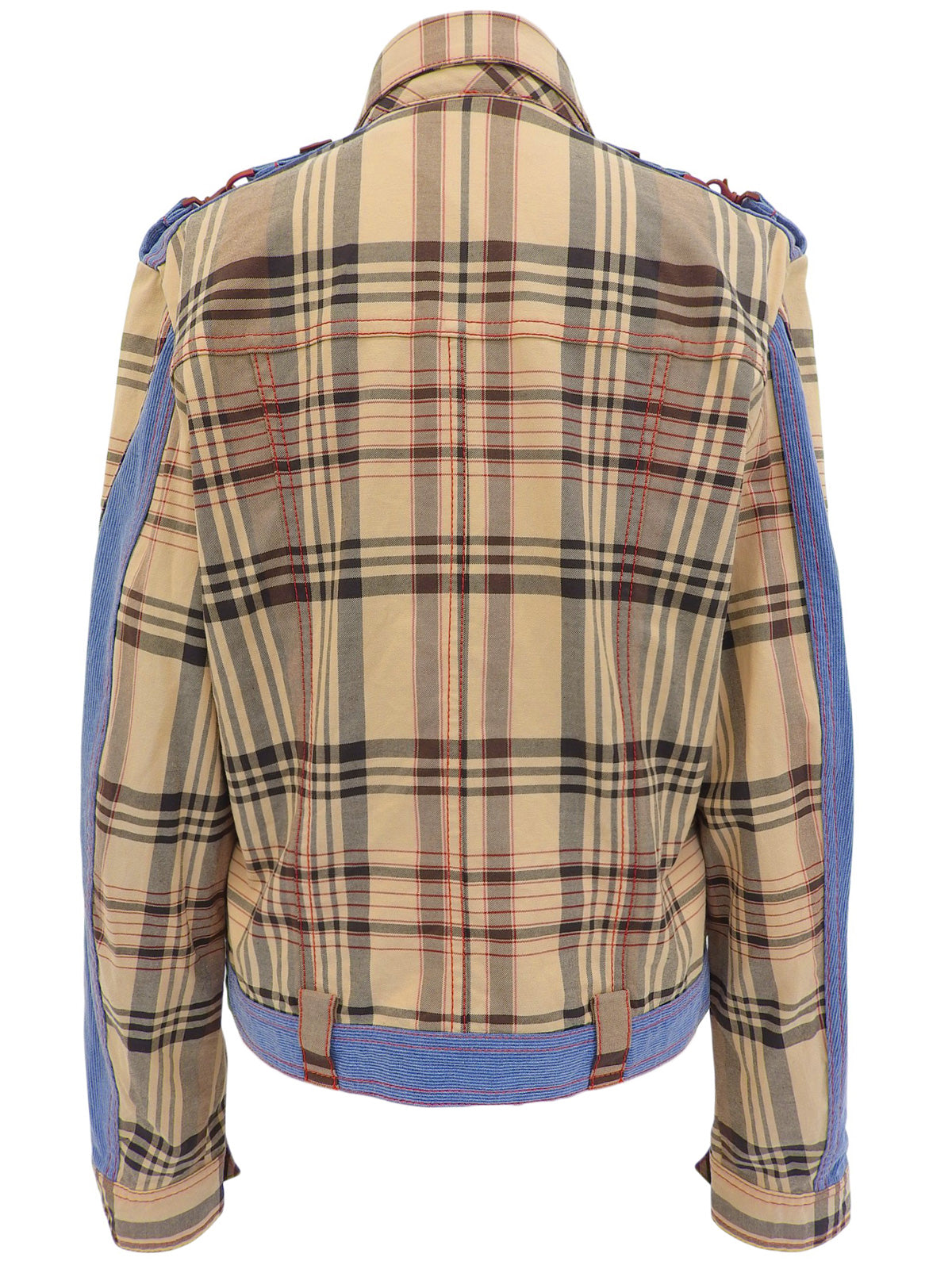 Check Pattern Layered Motif Jacket in Beige/Blue