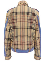 Check Pattern Layered Motif Jacket in Beige/Blue