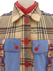 Check Pattern Layered Motif Jacket in Beige/Blue