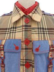 Check Pattern Layered Motif Jacket in Beige/Blue