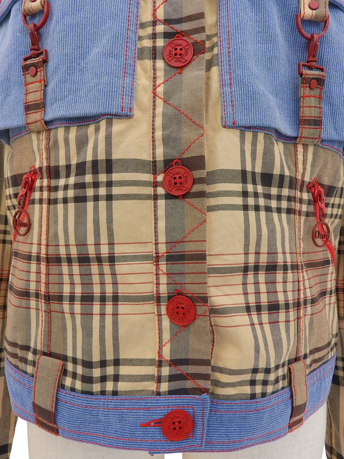 Check Pattern Layered Motif Jacket in Beige/Blue