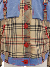 Check Pattern Layered Motif Jacket in Beige/Blue