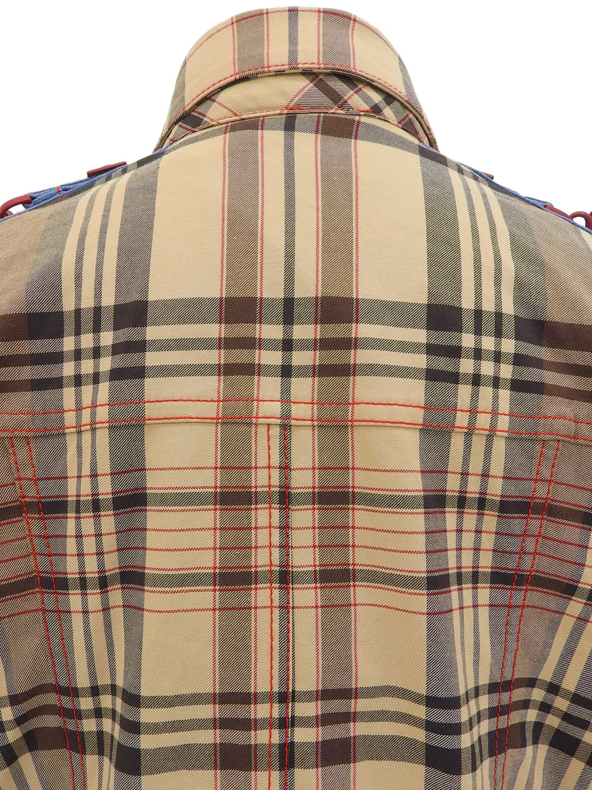 Check Pattern Layered Motif Jacket in Beige/Blue