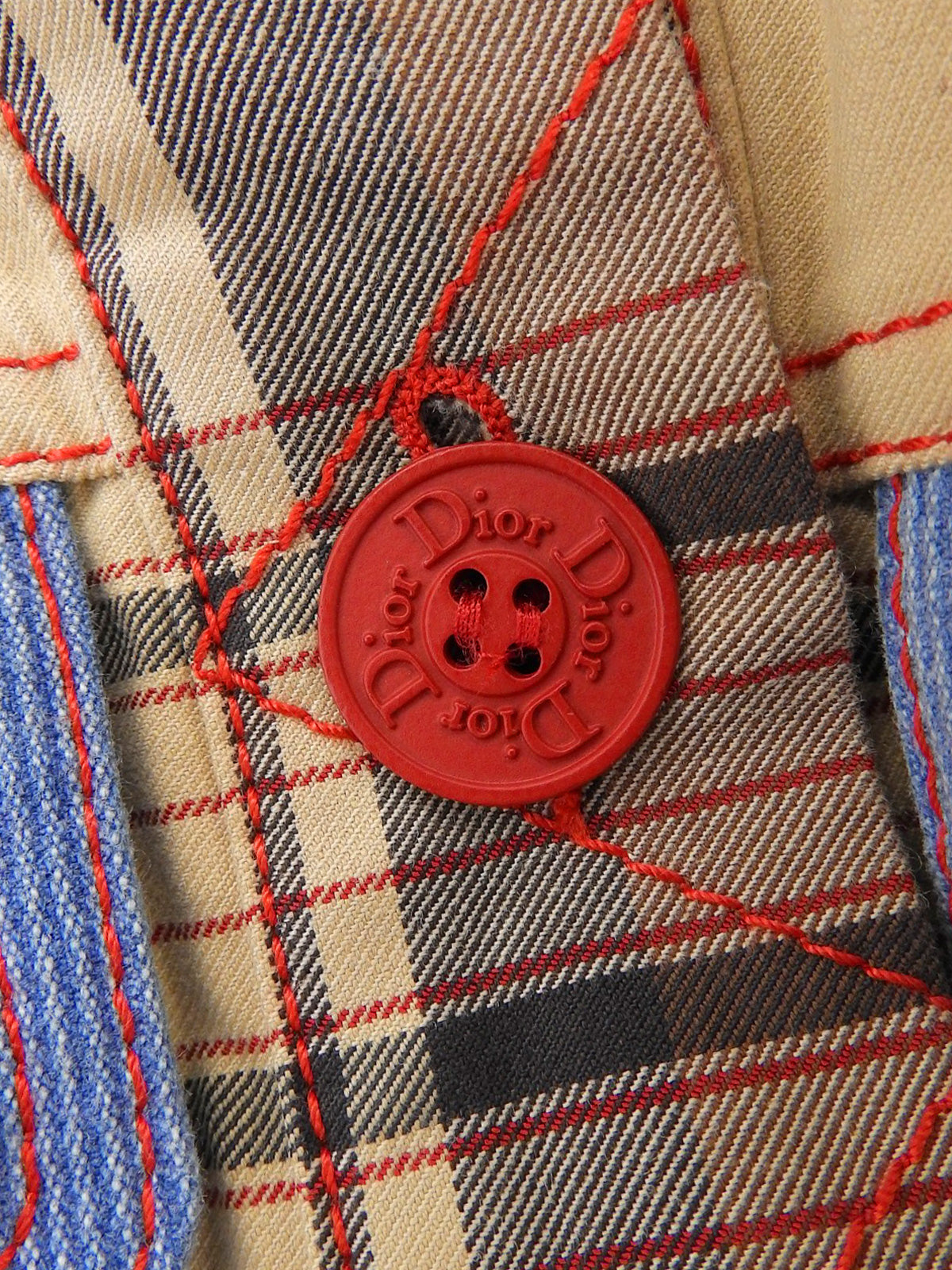 Check Pattern Layered Motif Jacket in Beige/Blue