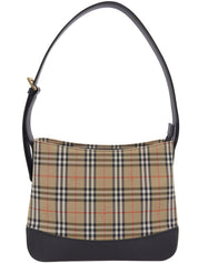 Nova Check Pattern Logo Embossed Shoulder Bag in Beige/Black/Multi