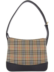 Nova Check Pattern Logo Embossed Shoulder Bag in Beige/Black/Multi