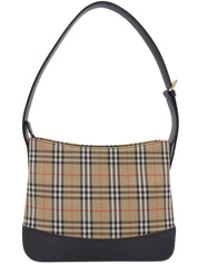 Nova Check Pattern Logo Embossed Shoulder Bag in Beige/Black/Multi