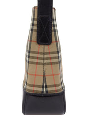 Nova Check Pattern Logo Embossed Shoulder Bag in Beige/Black/Multi