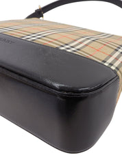 Nova Check Pattern Logo Embossed Shoulder Bag in Beige/Black/Multi