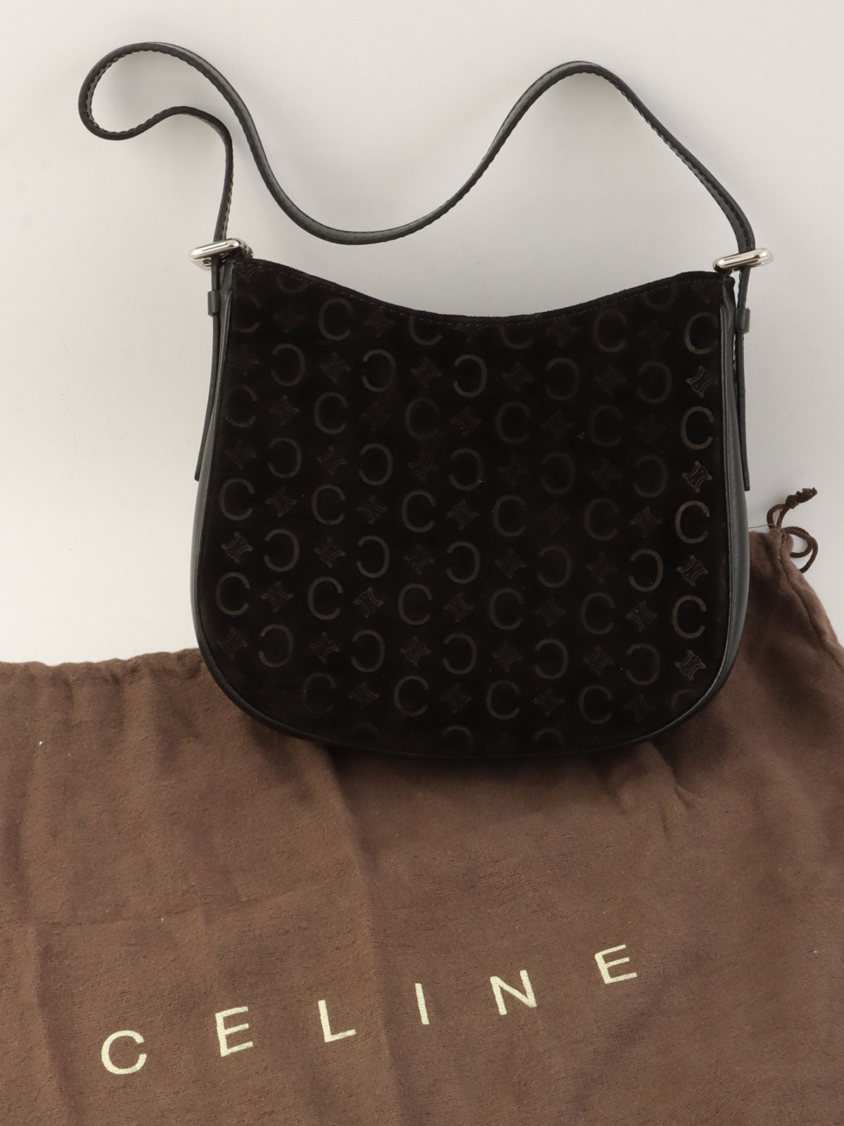 スエードマカダムパターンハンドバッグ ブラック