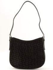 スエードマカダムパターンハンドバッグ ブラック