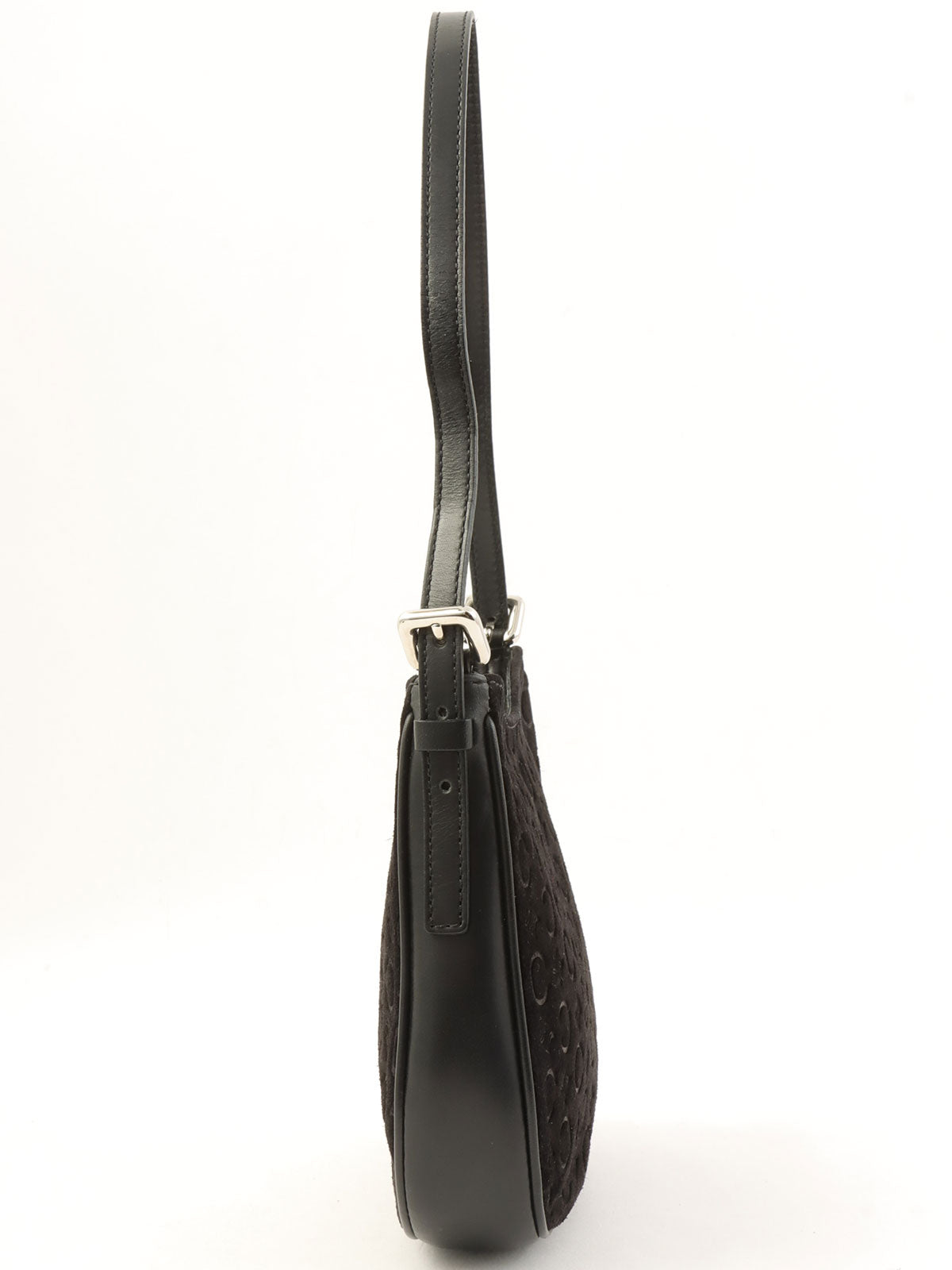 スエードマカダムパターンハンドバッグ ブラック