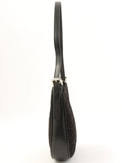 スエードマカダムパターンハンドバッグ ブラック