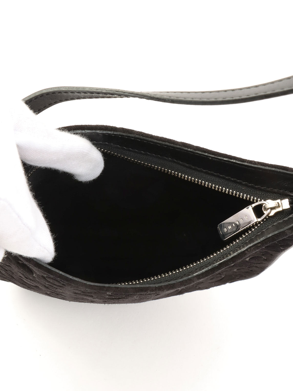 スエードマカダムパターンハンドバッグ ブラック