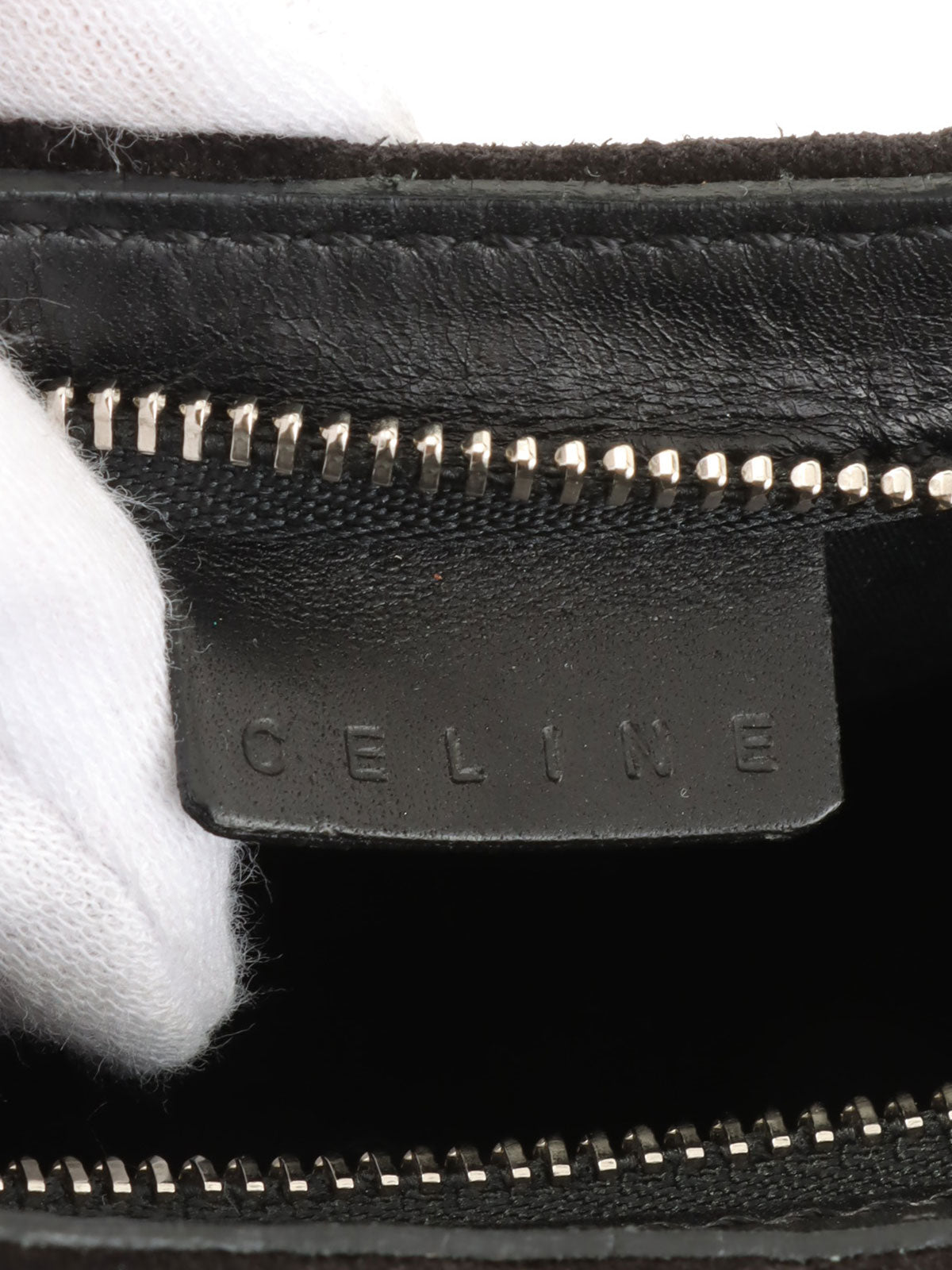 スエードマカダムパターンハンドバッグ ブラック