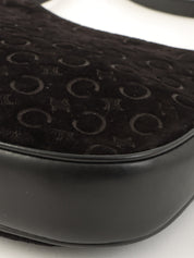 スエードマカダムパターンハンドバッグ ブラック