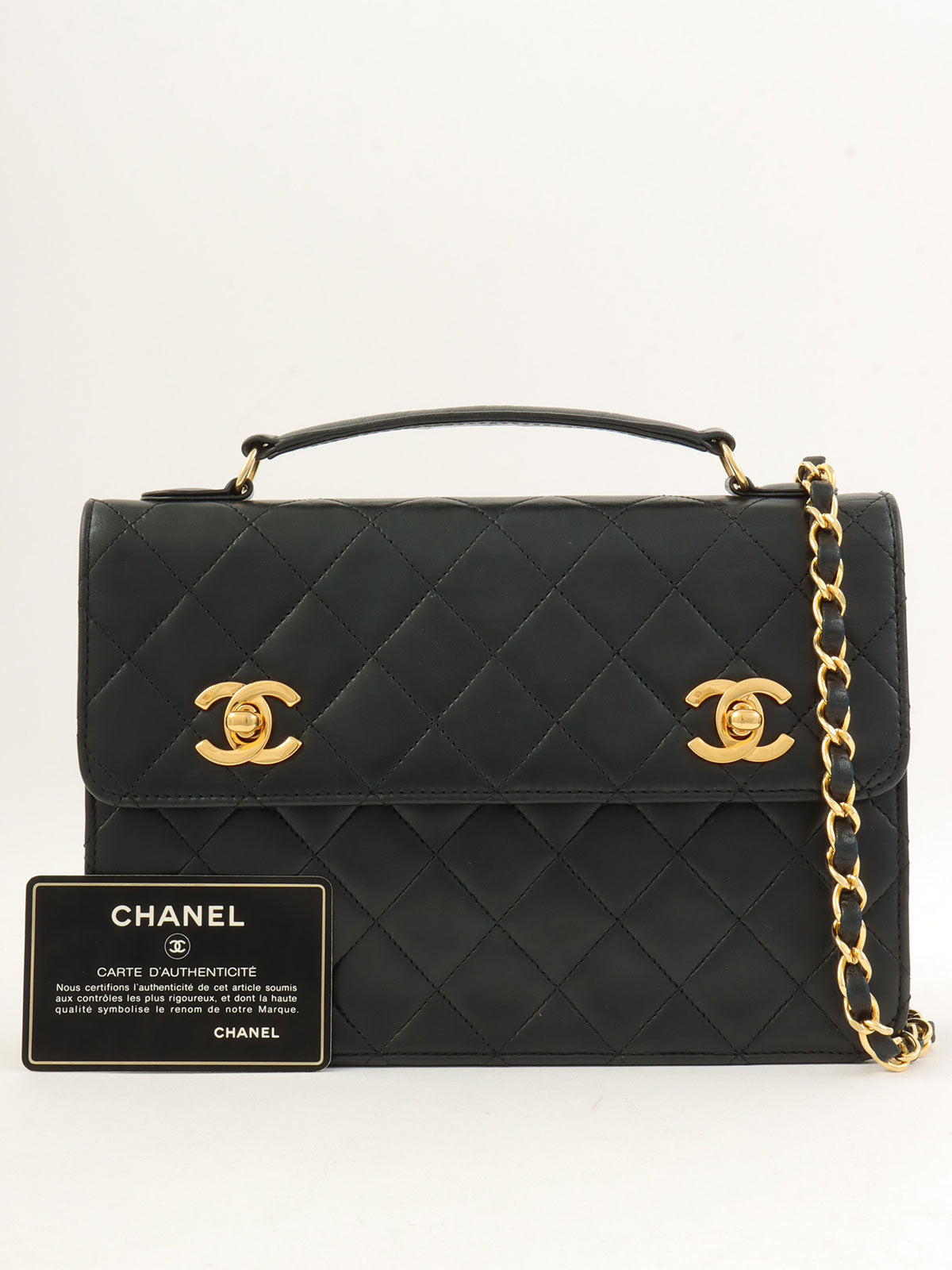 1990's Double CC Turn Lock Chain Shoulder Bag in Black