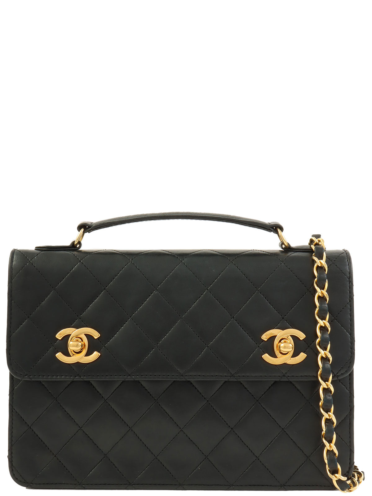 1990's Double CC Turn Lock Chain Shoulder Bag in Black