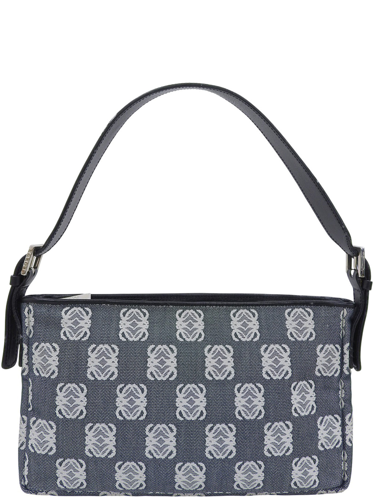 黑色/海军蓝帆布和皮革组合图案手提包