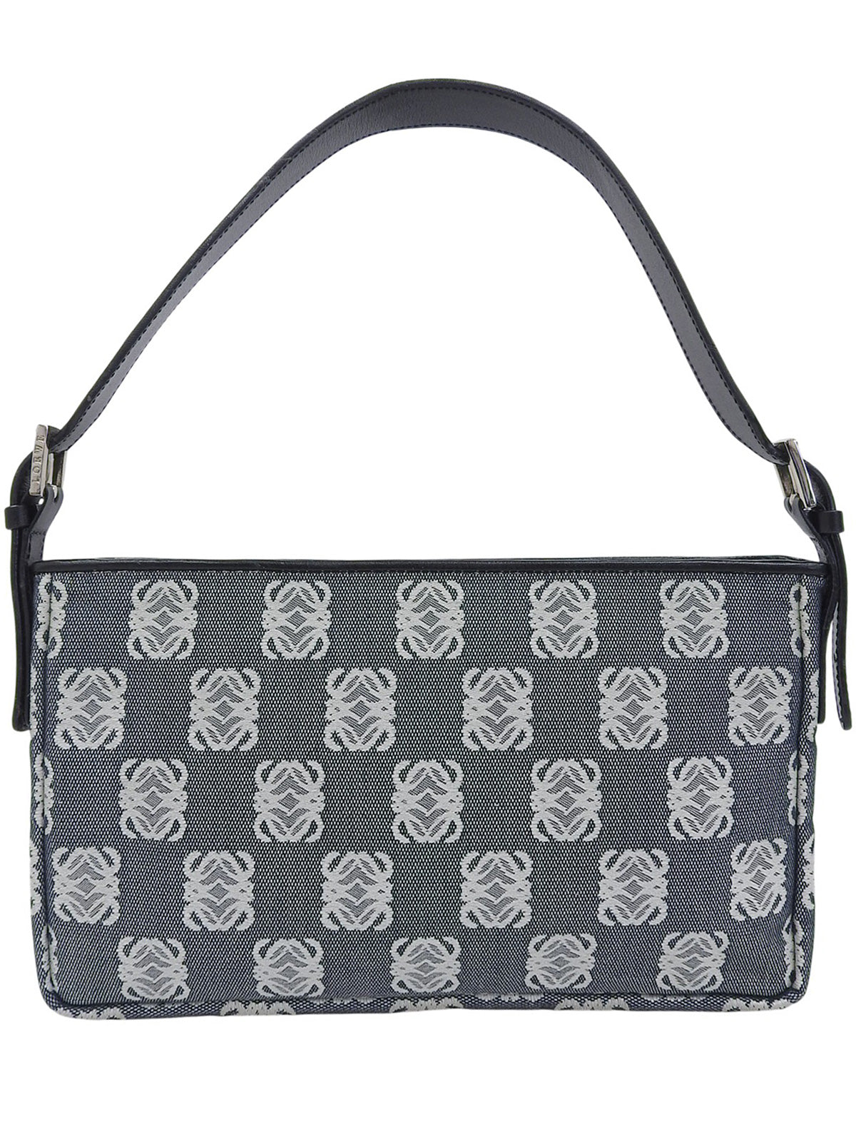 黑色/海军蓝帆布和皮革组合图案手提包