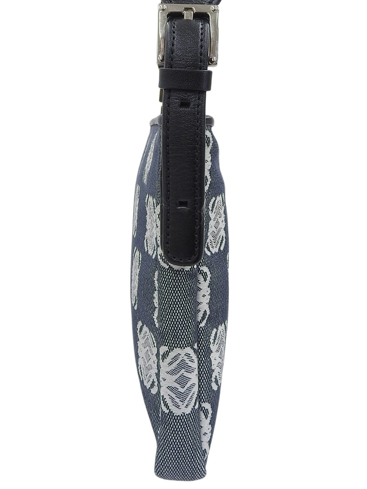 黑色/海军蓝帆布和皮革组合图案手提包