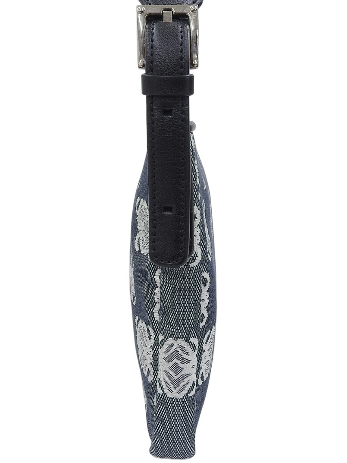 黑色/海军蓝帆布和皮革组合图案手提包