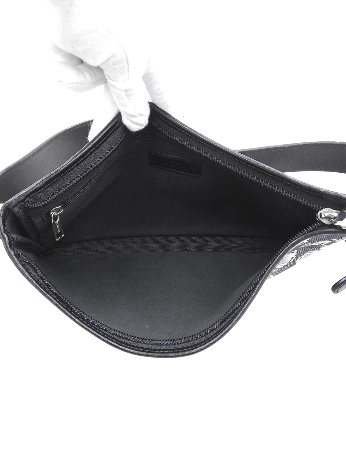 黑色/海军蓝帆布和皮革组合图案手提包