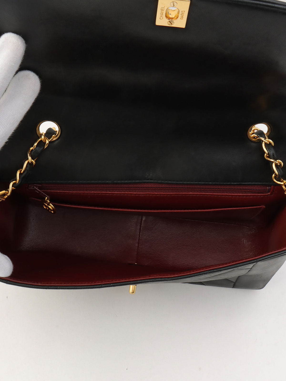 1990年頃製 ダイアナフラップチェーンバッグ25cm ブラック