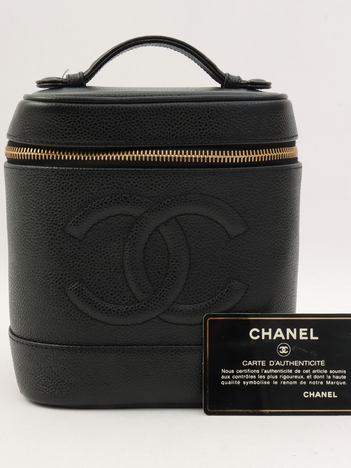2001年頃製 キャビアスキンCCマークステッチバニティバッグ ブラック