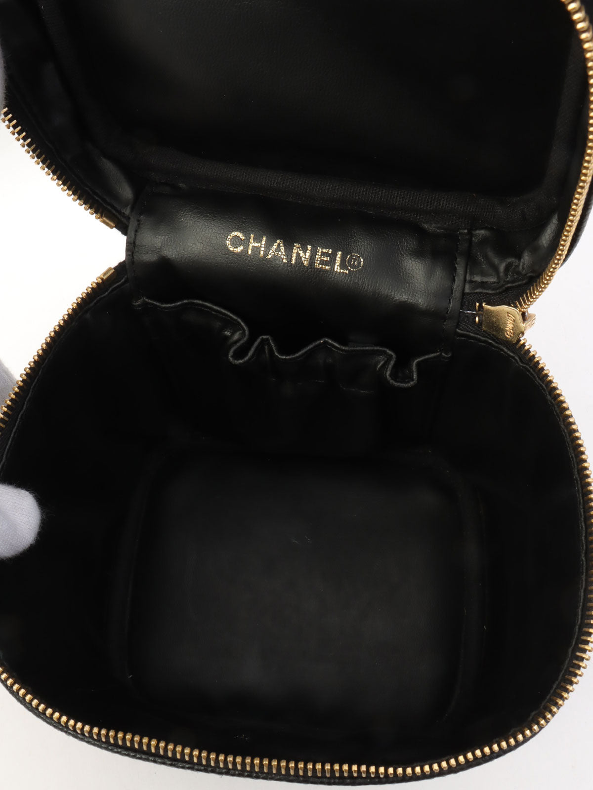 2001年頃製 キャビアスキンCCマークステッチバニティバッグ ブラック