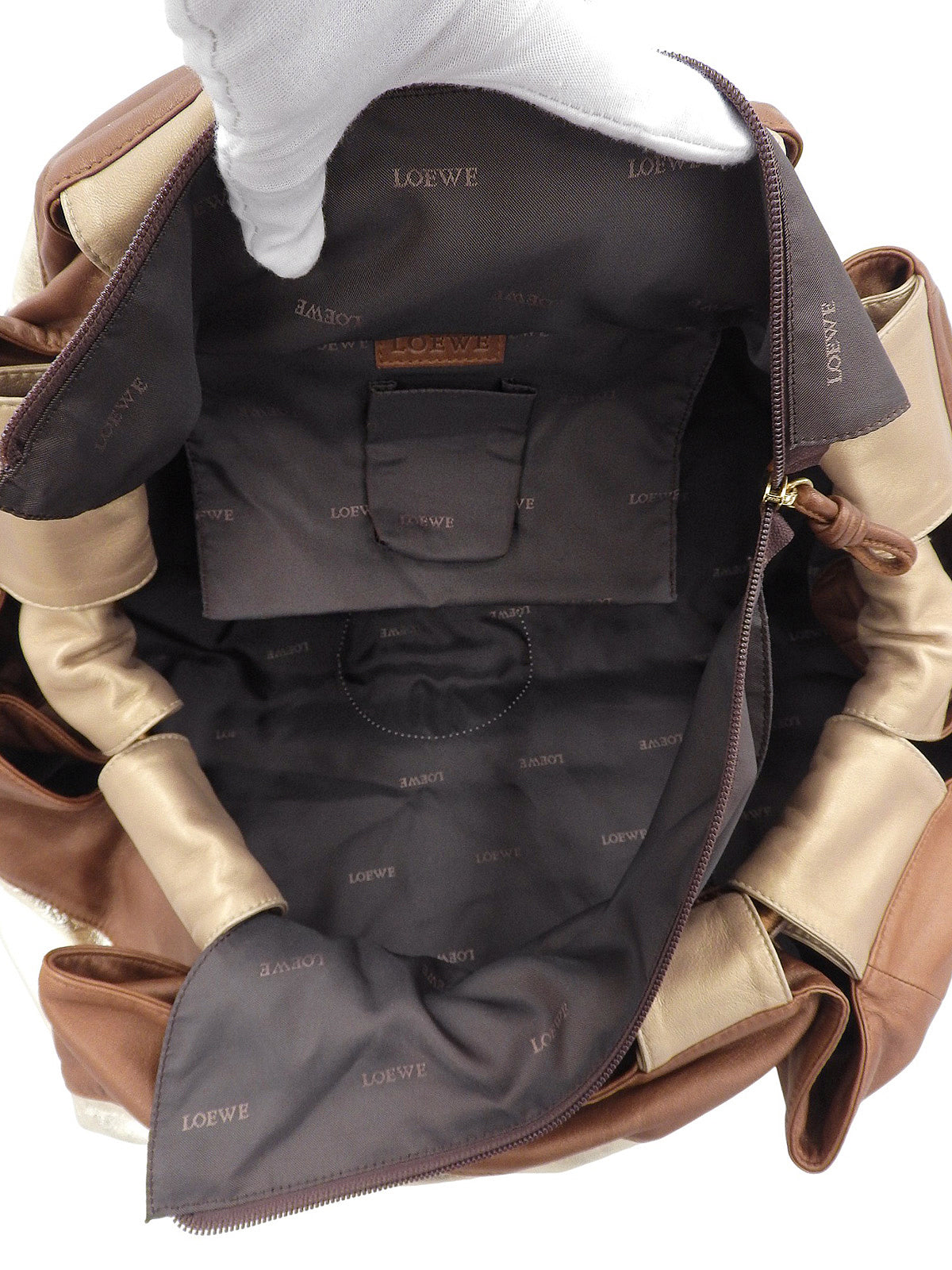 纳帕皮手提包 金/棕色