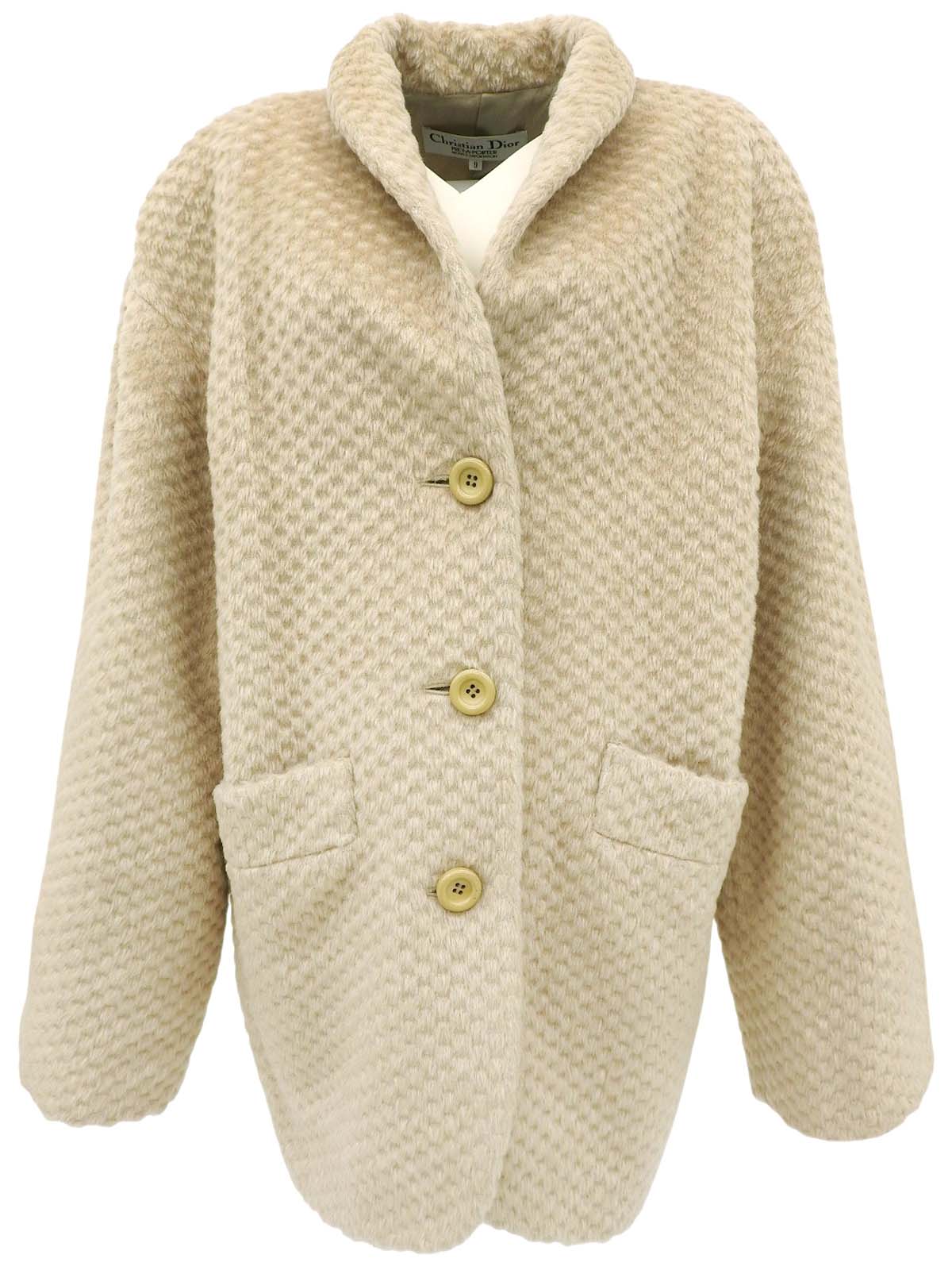 ウールチェッカードパターンコート ベージュ