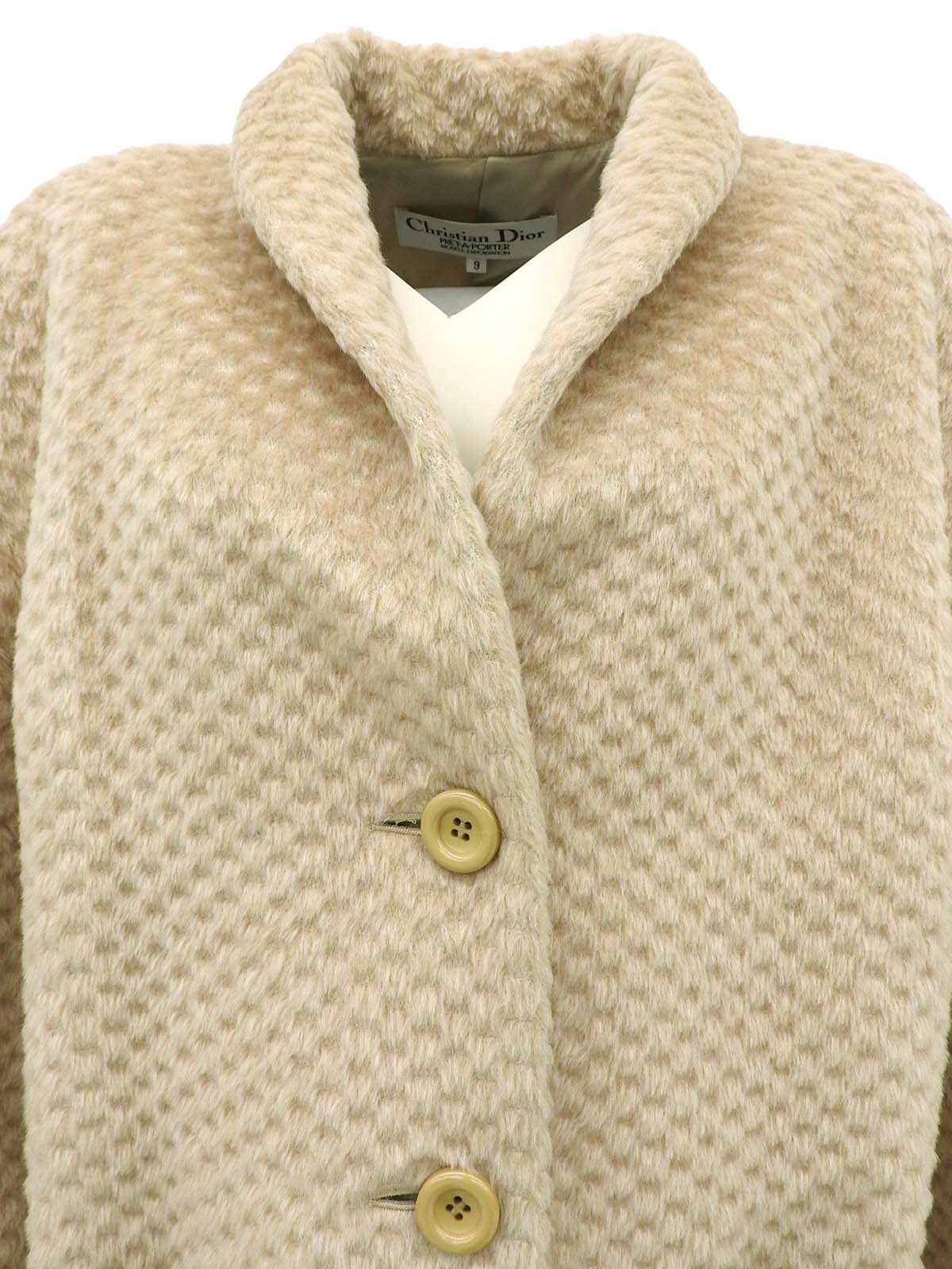 ウールチェッカードパターンコート ベージュ