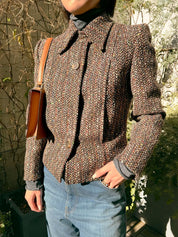 ツイードロゴボタンジャケット ブラウン/マルチ