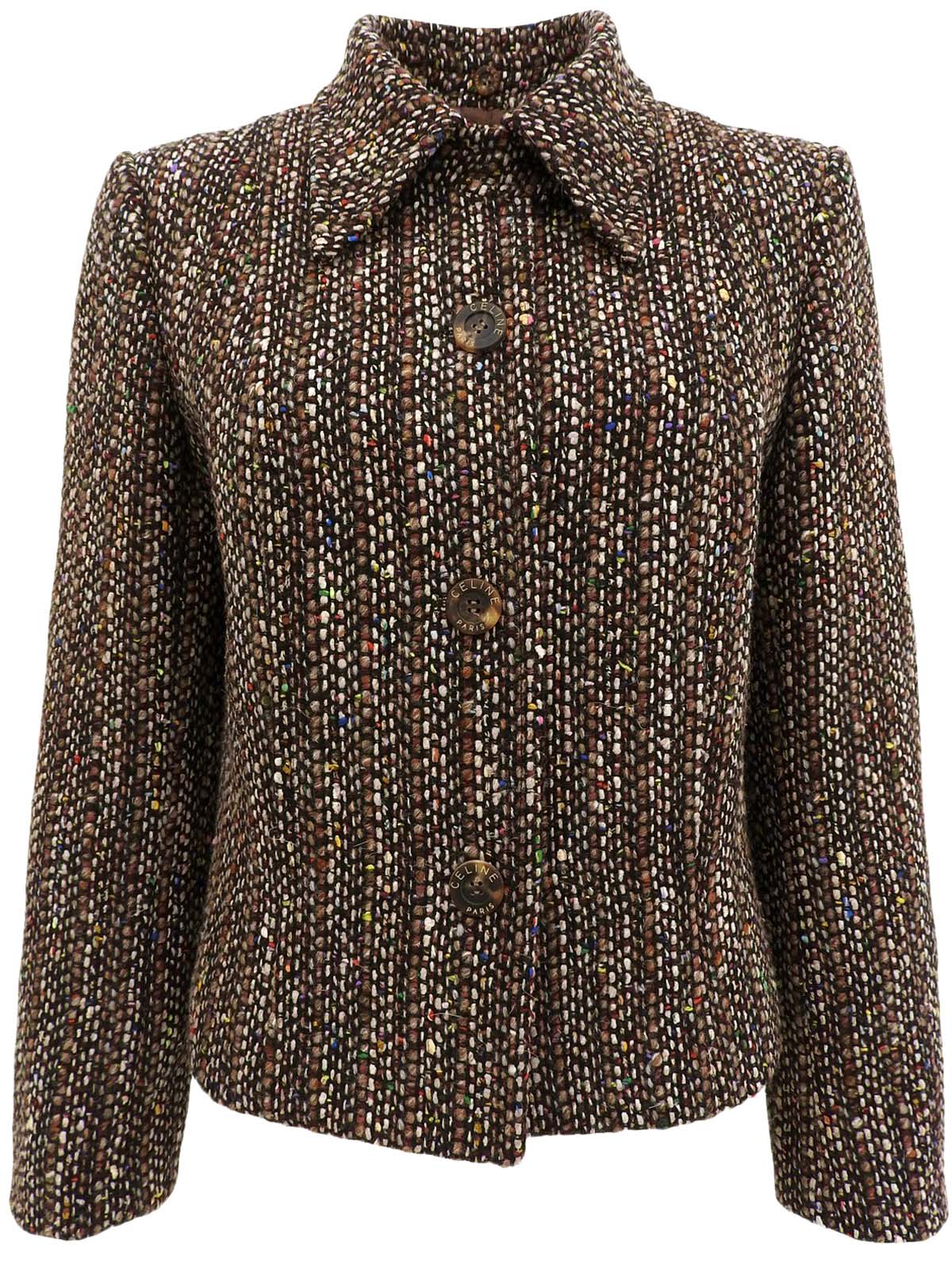 Tweed logo button jacket in brown/multi